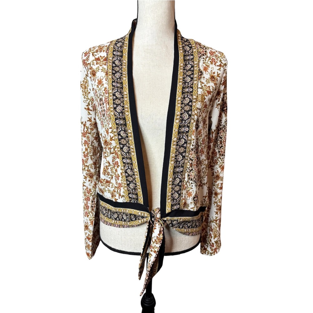 Willow & Root Floral Paisley Tie Front Cardigan Small Rust Gold Boho Small